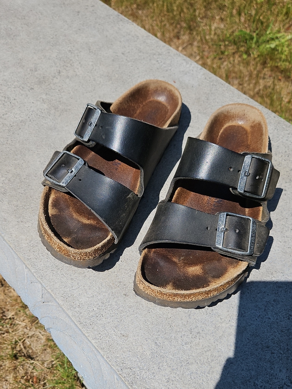 Birkenstock Well Worn Arizona Double Strap Black Leather Sandals Size 38